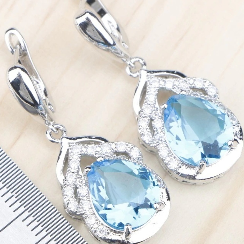 Blue Zircon 925 Stamped Jewelry Sets (Ring size 7) - Picture 5 of 5